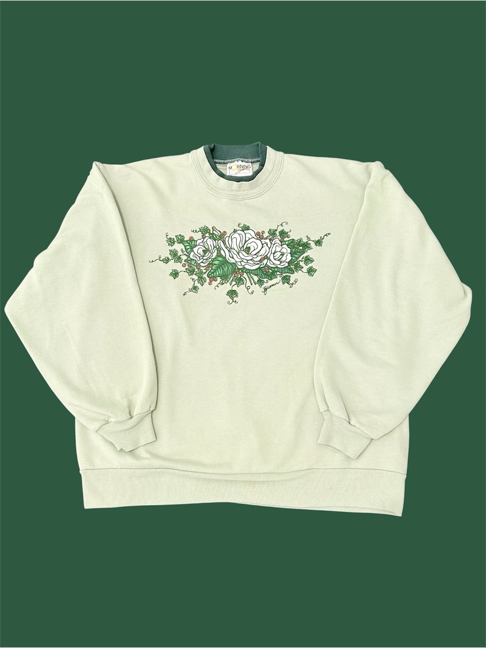 Vintage 90s Morning Sun Texture Floral Cottagecore Double Neck Crewneck Large